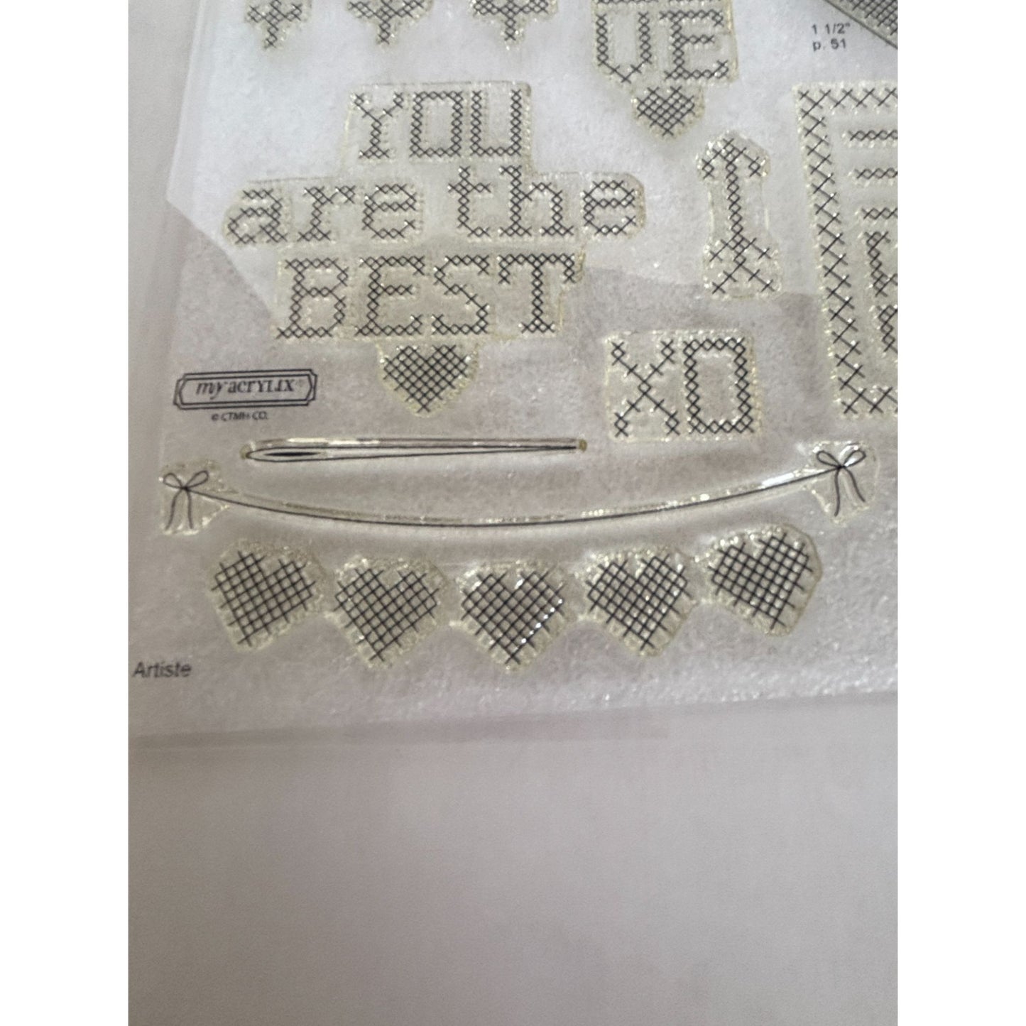 CTMH Acrylic Stamp Set Cross Stitch Wishes Sew Special Pun Love Tulip My Acrylix