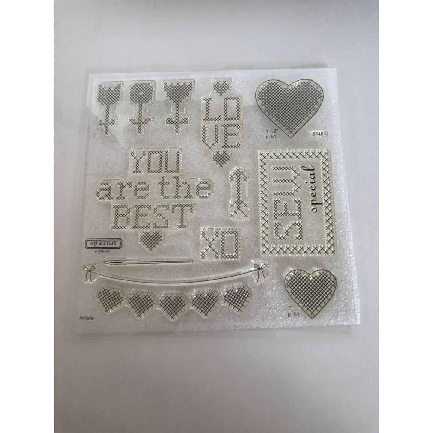 CTMH Acrylic Stamp Set Cross Stitch Wishes Sew Special Pun Love Tulip My Acrylix