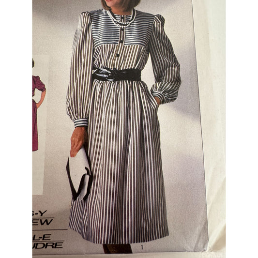 Simplicity Sewing Pattern 7276 Dress Balloon Sleeves 12 14 16 1980s Style Uncut