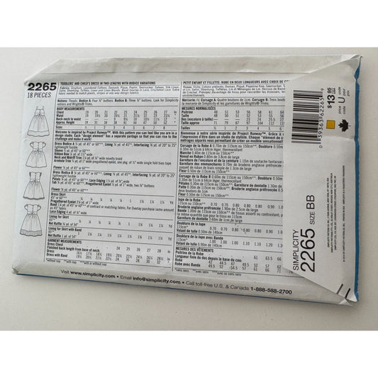 Simplicity Sewing Pattern 2265 Toddler Childs Dress 4-8 Project Runway Summer UC