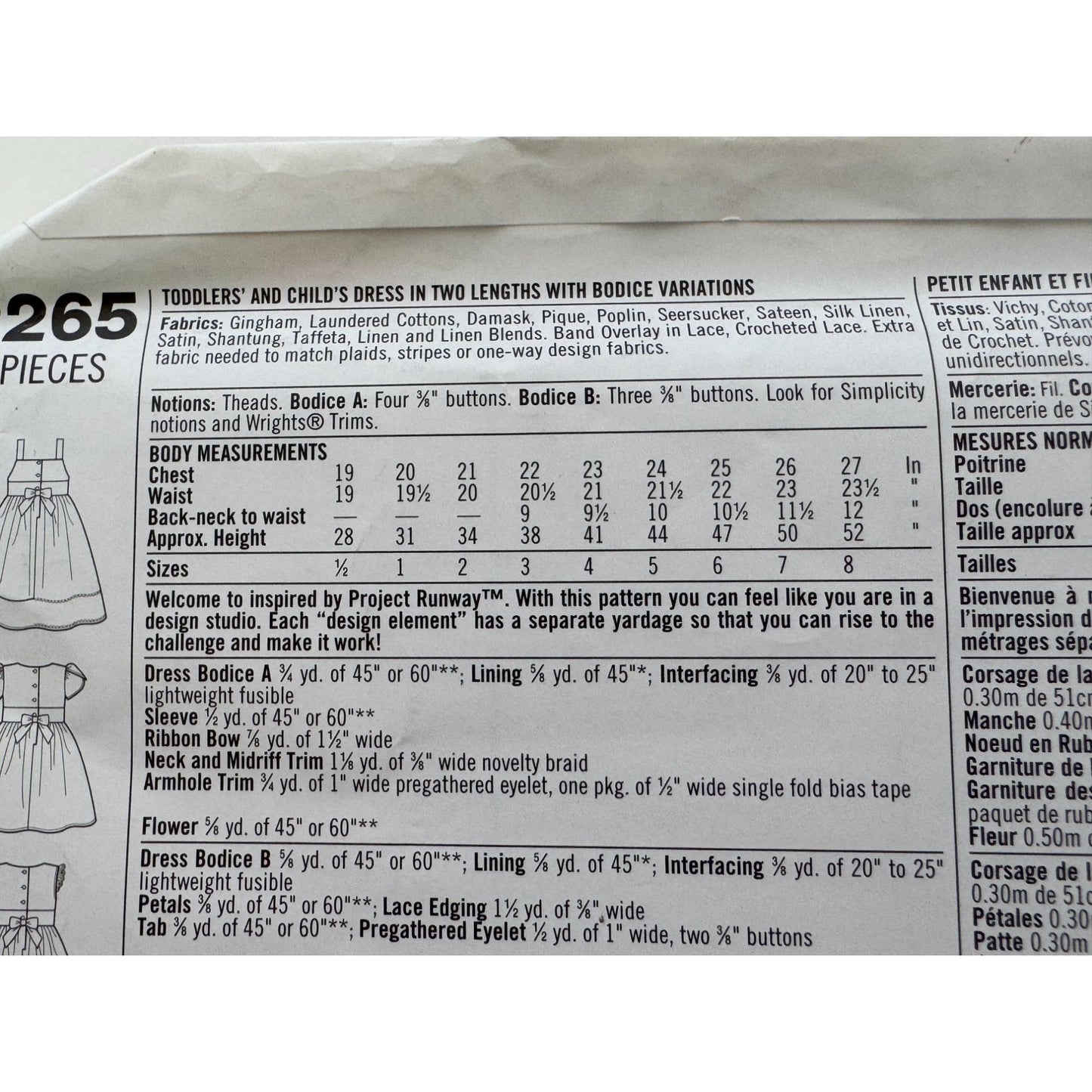 Simplicity Sewing Pattern 2265 Toddler Childs Dress 4-8 Project Runway Summer UC