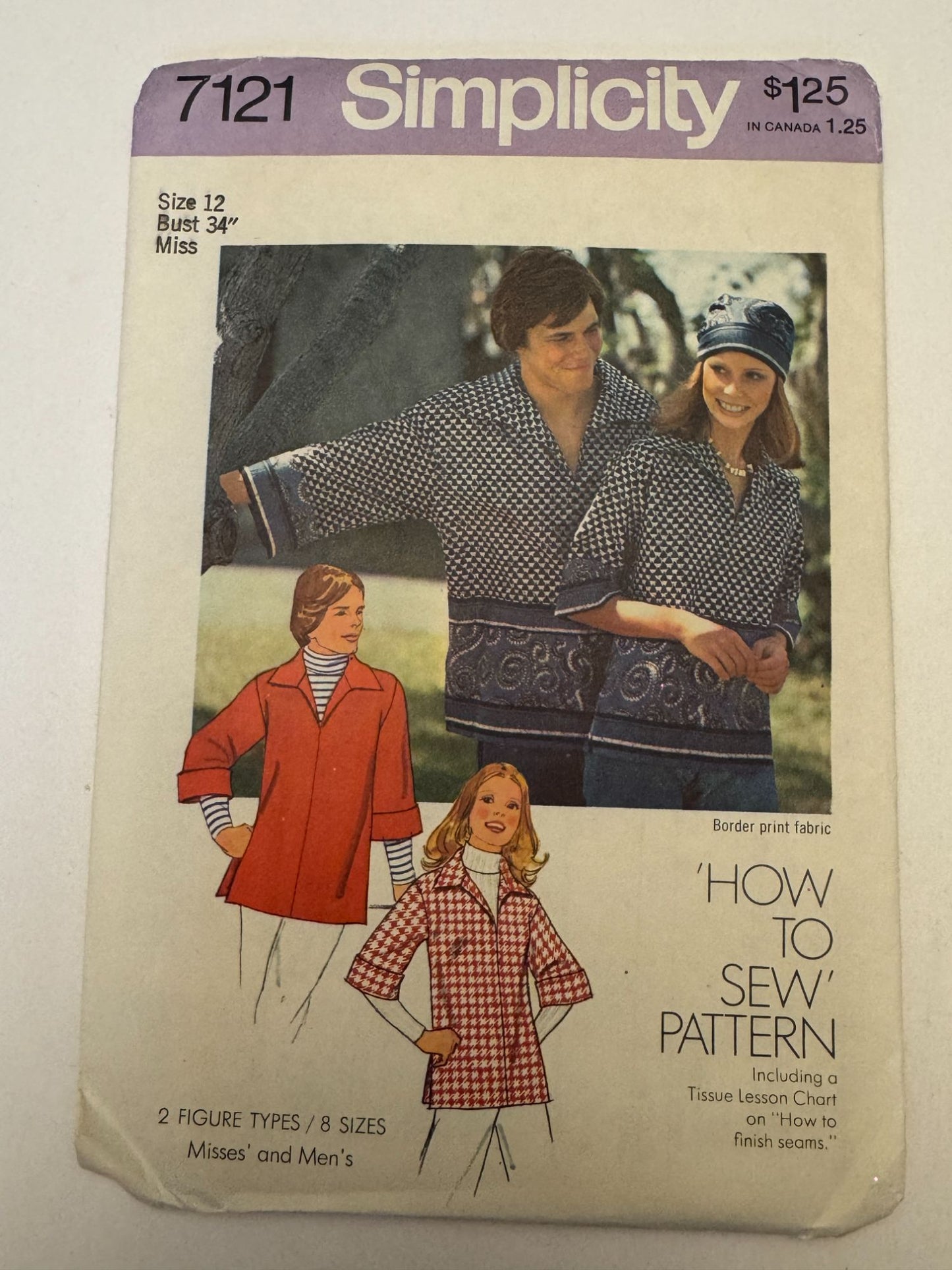 Simplicity Sewing Pattern 7121 Vintage Collared Shirt 1970s Size 12 Boho Uncut