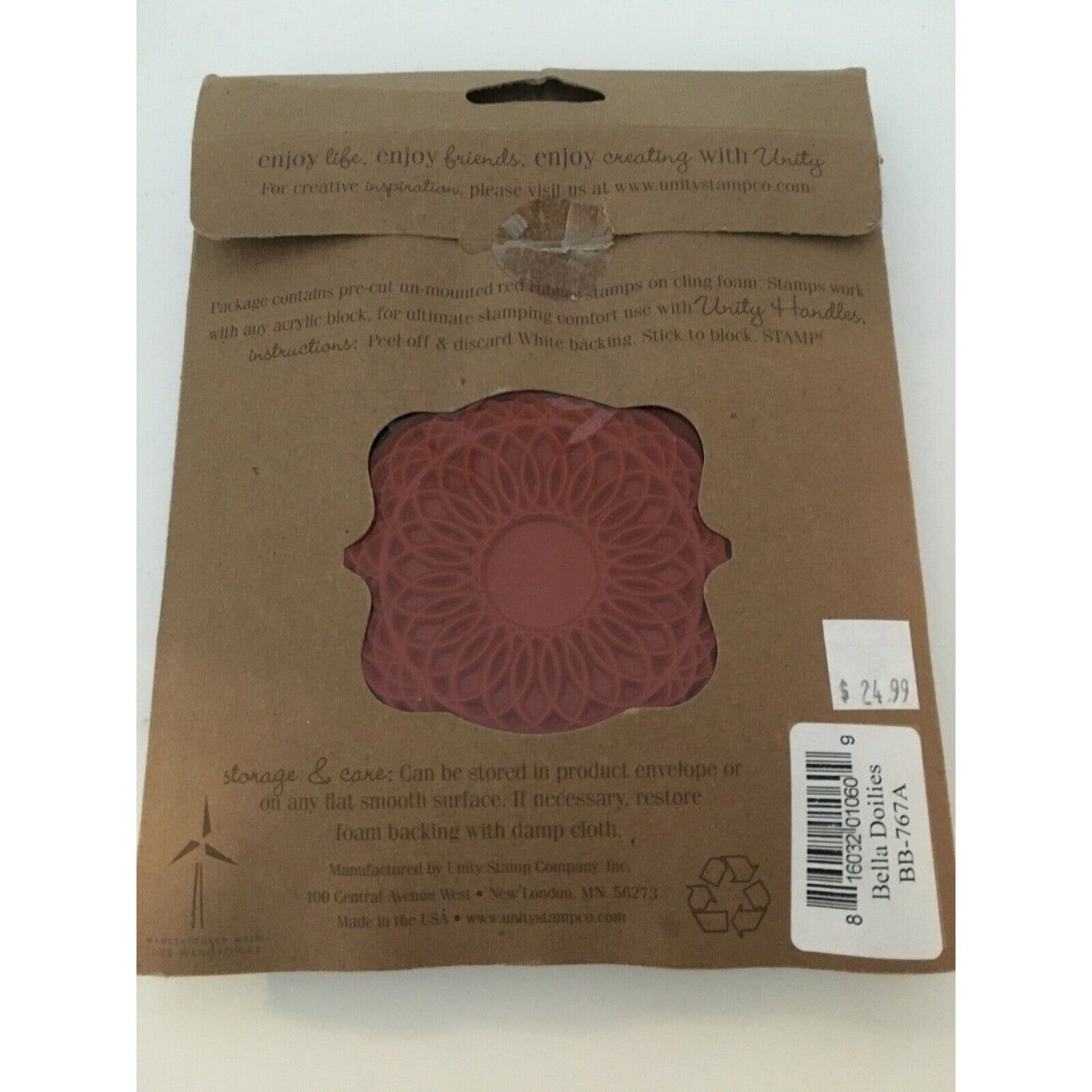 Unity Stamp Company Bella Doilies Red Rubber Repositionable Stamps Unmounted New