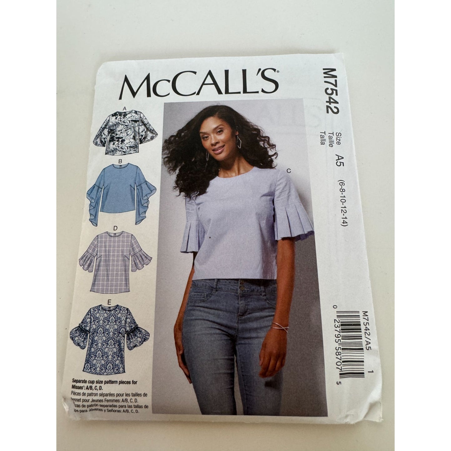 McCalls Sewing Pattern M7542 Misses Blouse Top Shirt Career Work Size 6-14 Uncut