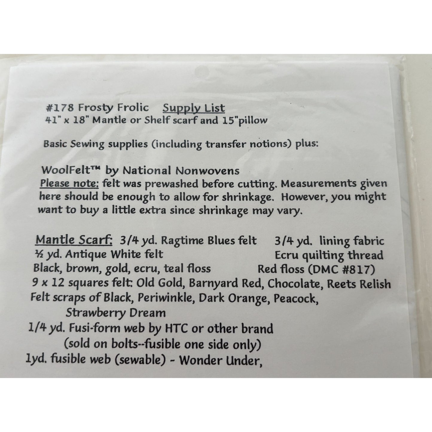 Plum Creek Collectibles Sewing Pattern Frosty Frolic Mantle Scarf Pillow Snowman