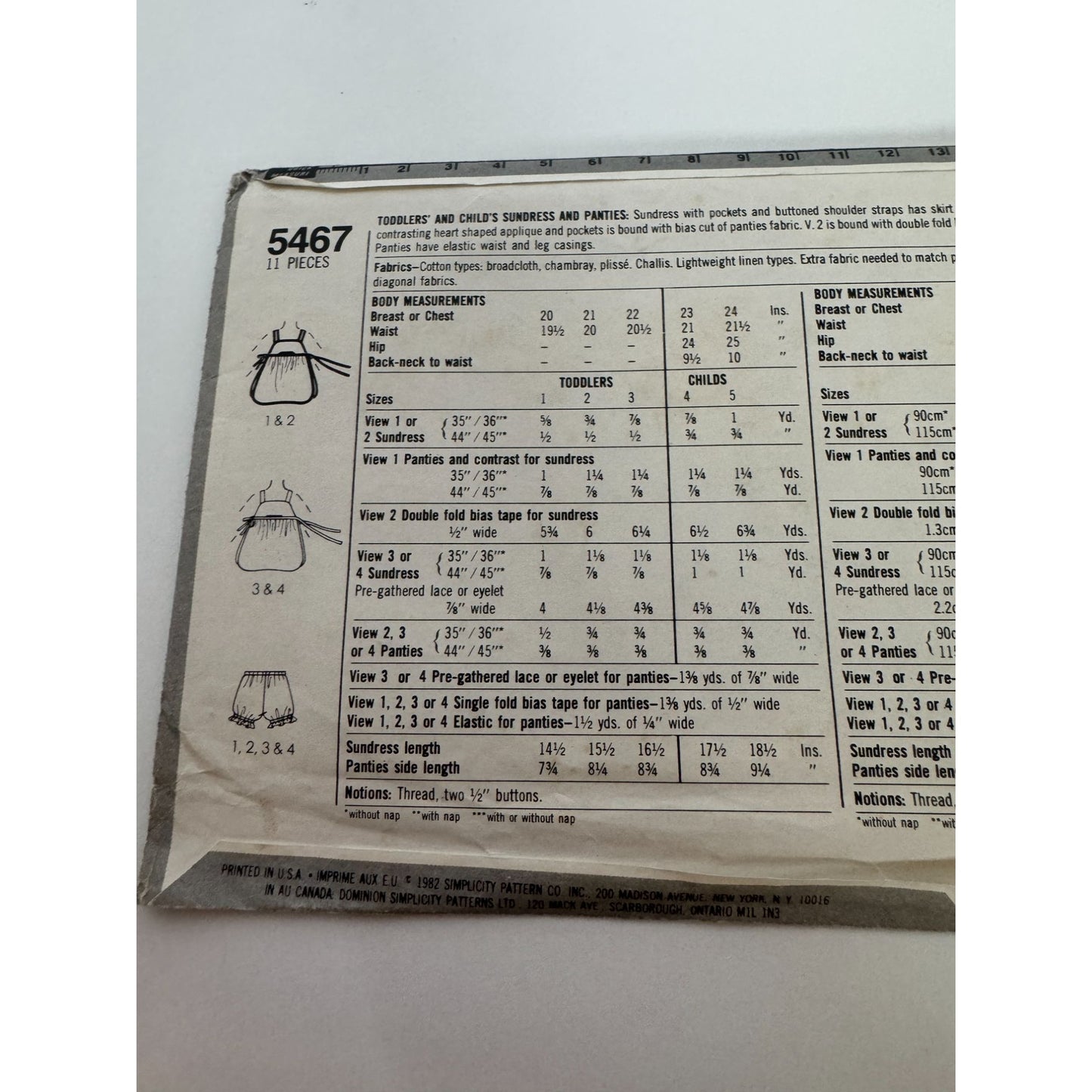 Simplicity Sewing Pattern 5467 Toddler Sundresses Bloomers Summer Size 2 Uncut