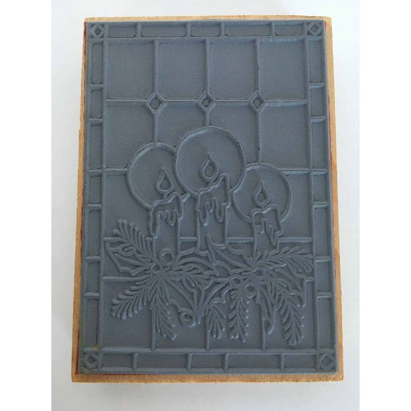 Raindrops on Roses Rubber Stamp Christmas Candles Holly Window Stained Glass