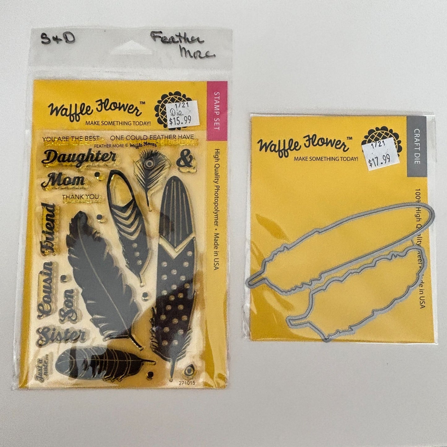 Waffle Flower Clear Stamp Die Set Feather More Pun Mothers Day Cardmaking Sister