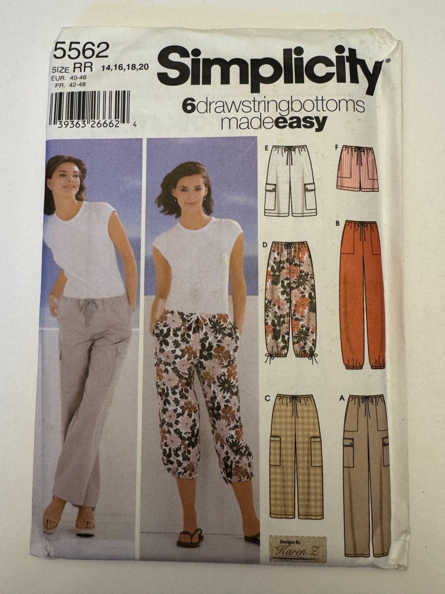 Simplicity Sewing Pattern 5562 Drawstring Pants Shorts Cargo Pockets Easy 14-20