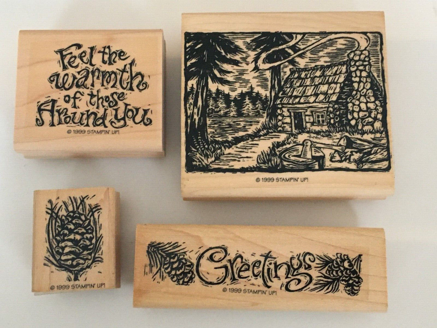 Stampin Up Rubber Stamp Feel The Warmth Christmas Winter Holiday Pine Cone Card