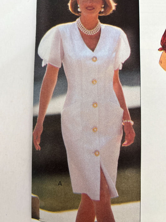 Butterick Sewing Pattern 6637 Dress Puff Sleeve Princess Seam 12 14 16 1990s UC