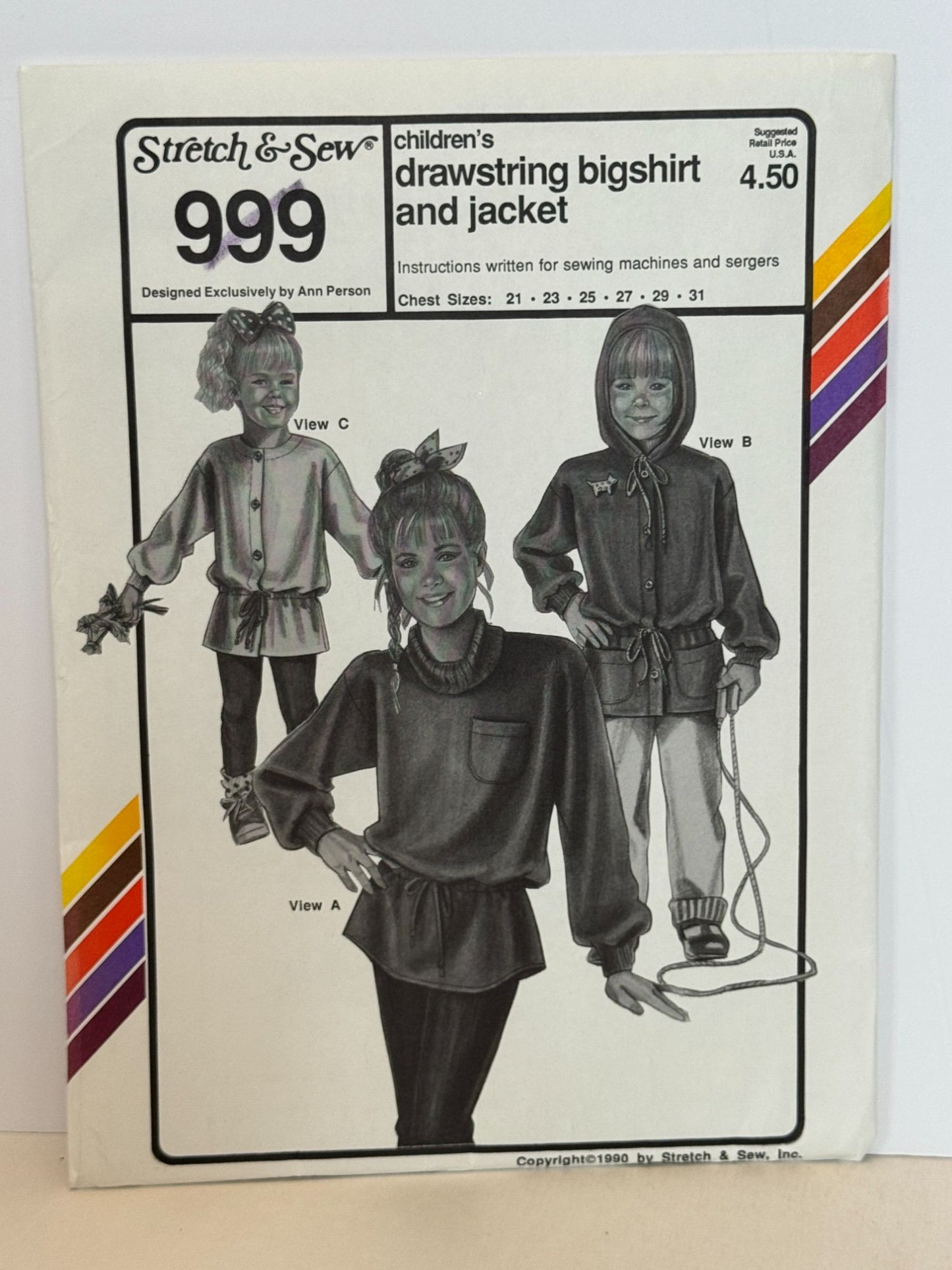 Stretch & Sew Sewing Pattern 999 Childrens Drawstring Bigshirt Shirt Jacket UC