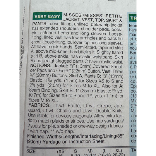 Butterick Sewing Pattern 4266 Capsule Wardrobe Top Skirt Pants Jacket XS S M UC