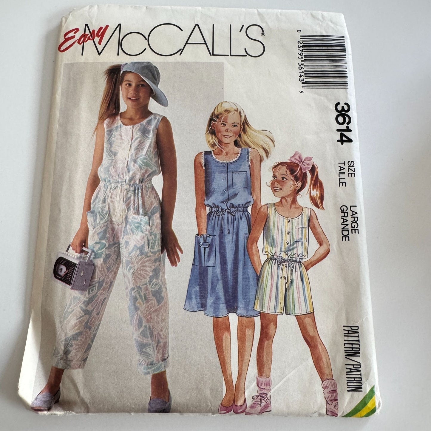 McCalls Sewing Pattern 3614 Sleeveless Dress Jumpsuit Romper Girls Large 1980s