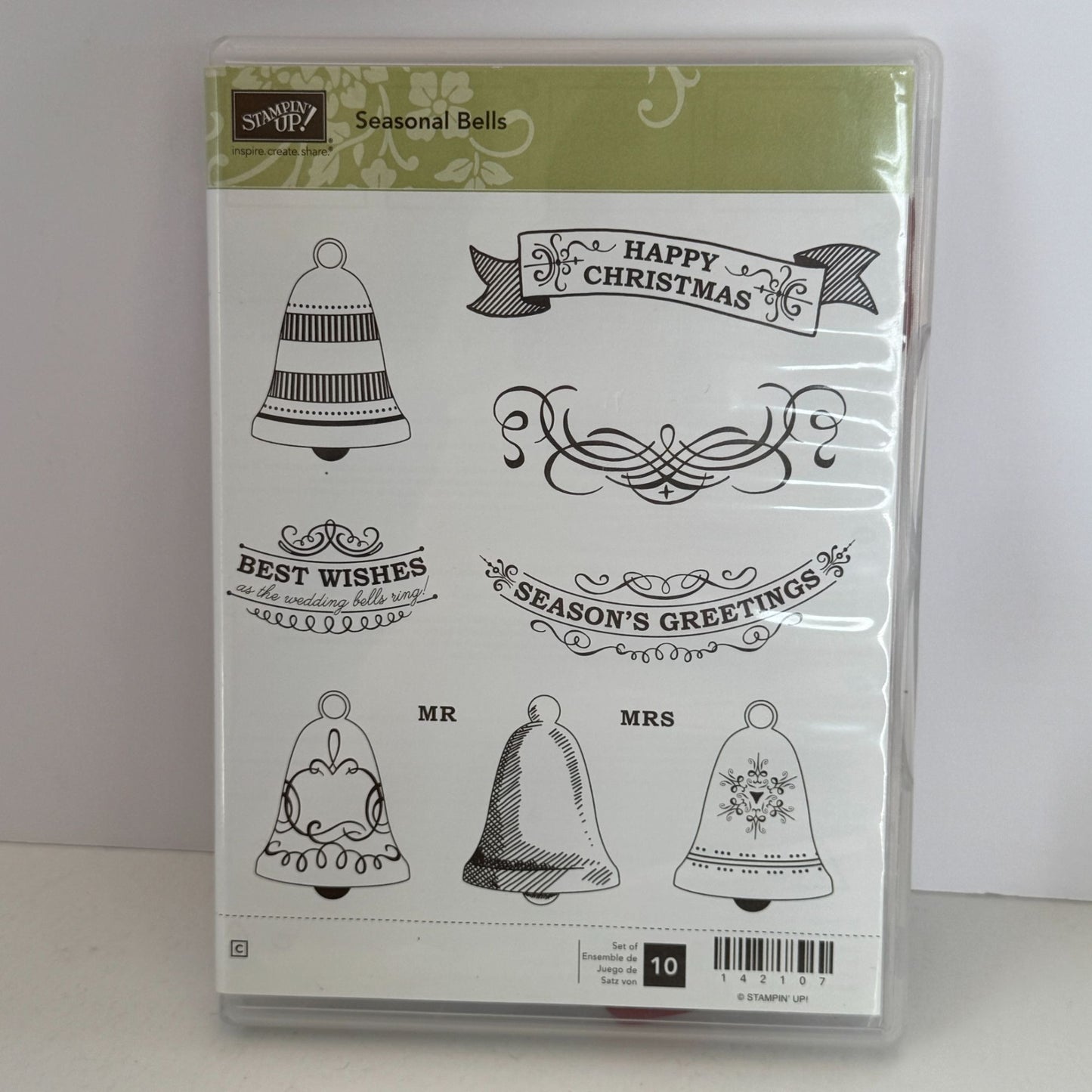Stampin Up Rubber Stamp Set Seasonal Bells Christmas Wedding Seasons Greetings