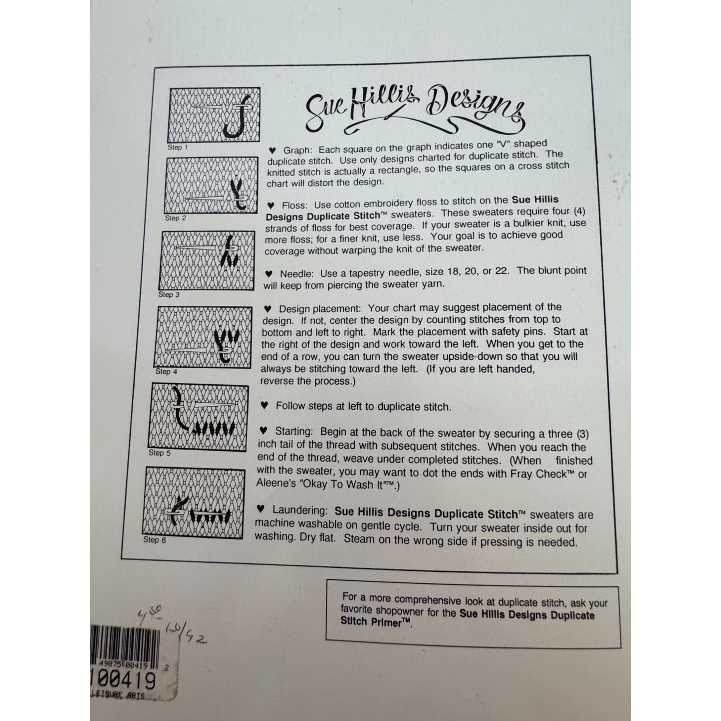 A Stitch in Time Cross Stitch Pattern Book Duplicate Stitch Sewing Sue Hillis