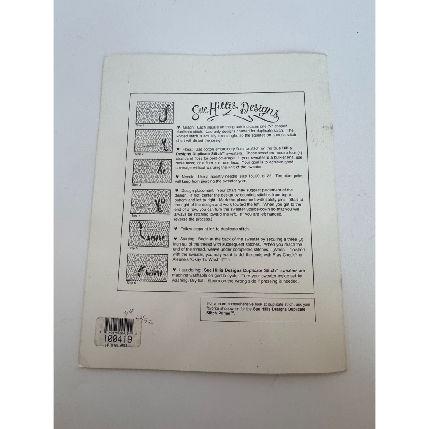 A Stitch in Time Cross Stitch Pattern Book Duplicate Stitch Sewing Sue Hillis