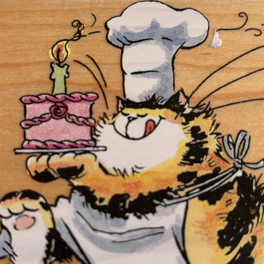 Penny Black Rubber Stamp What Creation Chef Cat Birthday Cake Baker Hungry 2377J