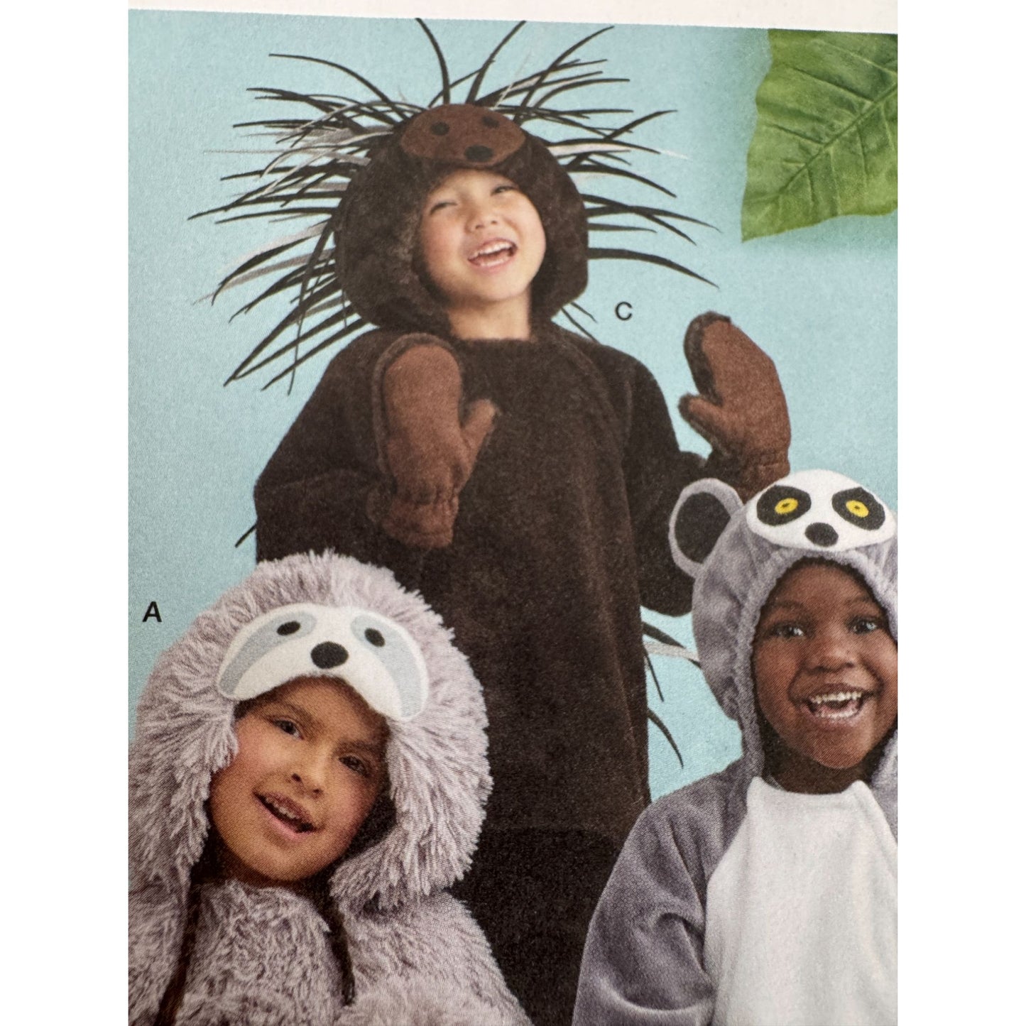 Simplicity Sewing Pattern S9842 Kids Animal Costumes Sloth Porcupine Lemur 3-8