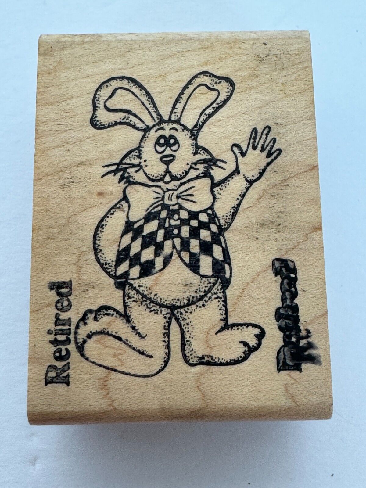 Touche Easter Bunny Rubber Stamp Rabbit Waving Hello Whimsical Bowtie Cardmaking
