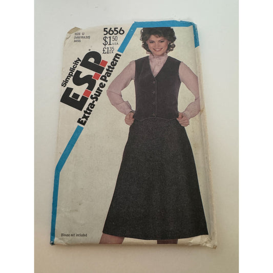 Simplicity ESP Sewing Pattern 5656 Skirt & Lined Fitted Vest Size 16-20 Uncut