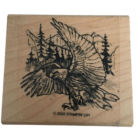 Stampin Up Rubber Stamp Flying Bald Eagle Forest Pine Trees Mountains Patriotic