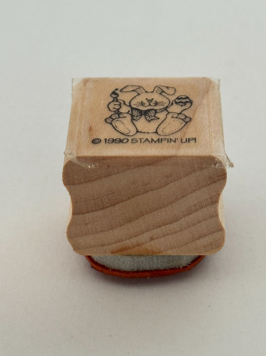 Stampin Up Rubber Stamp Bunny Rabbit Decorating Easter Egg Paintbrush Small Cute