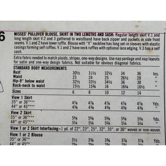 Simplicity Sewing Pattern 8816 Blouse Shirt Long Length Skirt Vintage 1970s 12