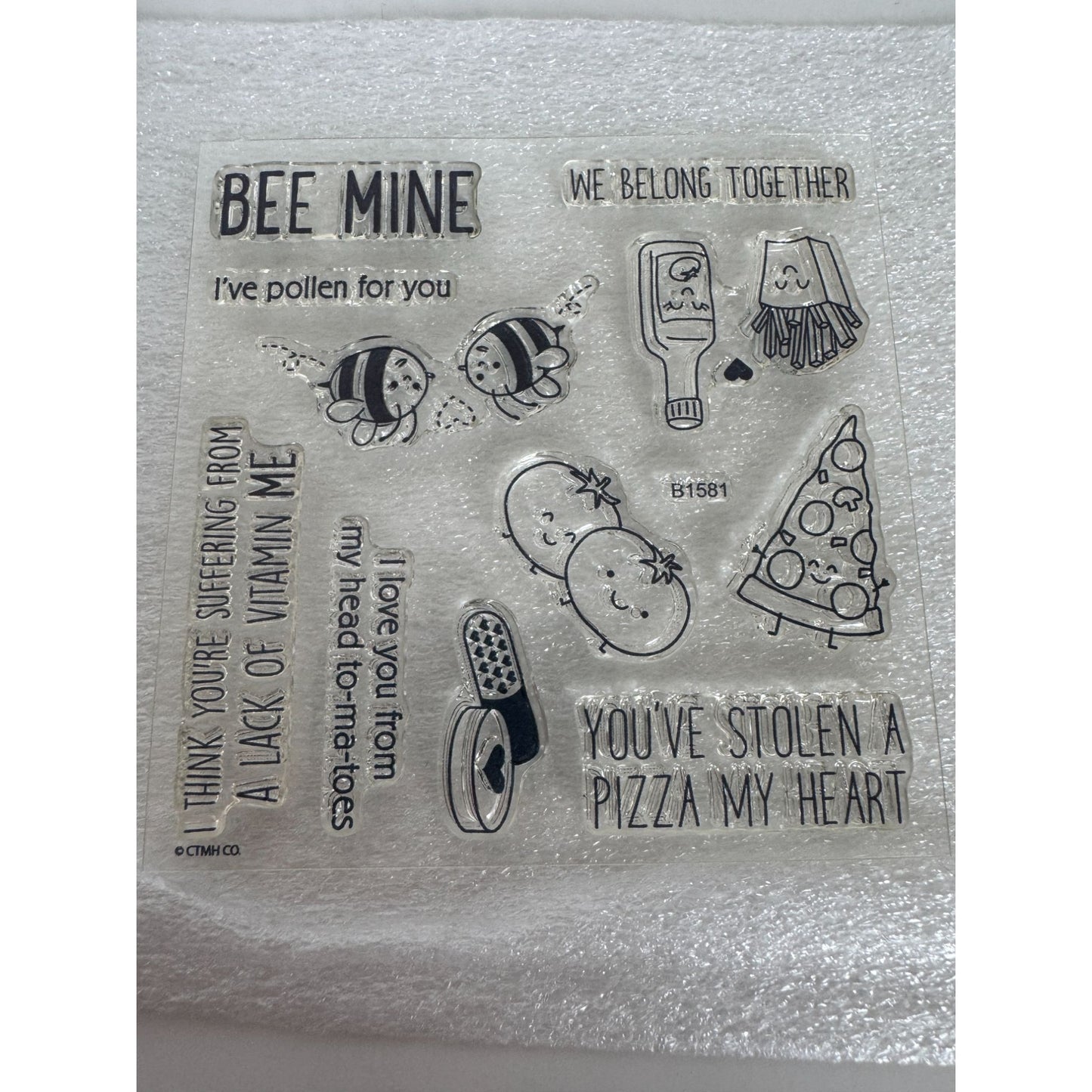 CTMH My Acrylix Acrylic Stamp Set We Belong Together Pizza Pun Vitamin Me Bees
