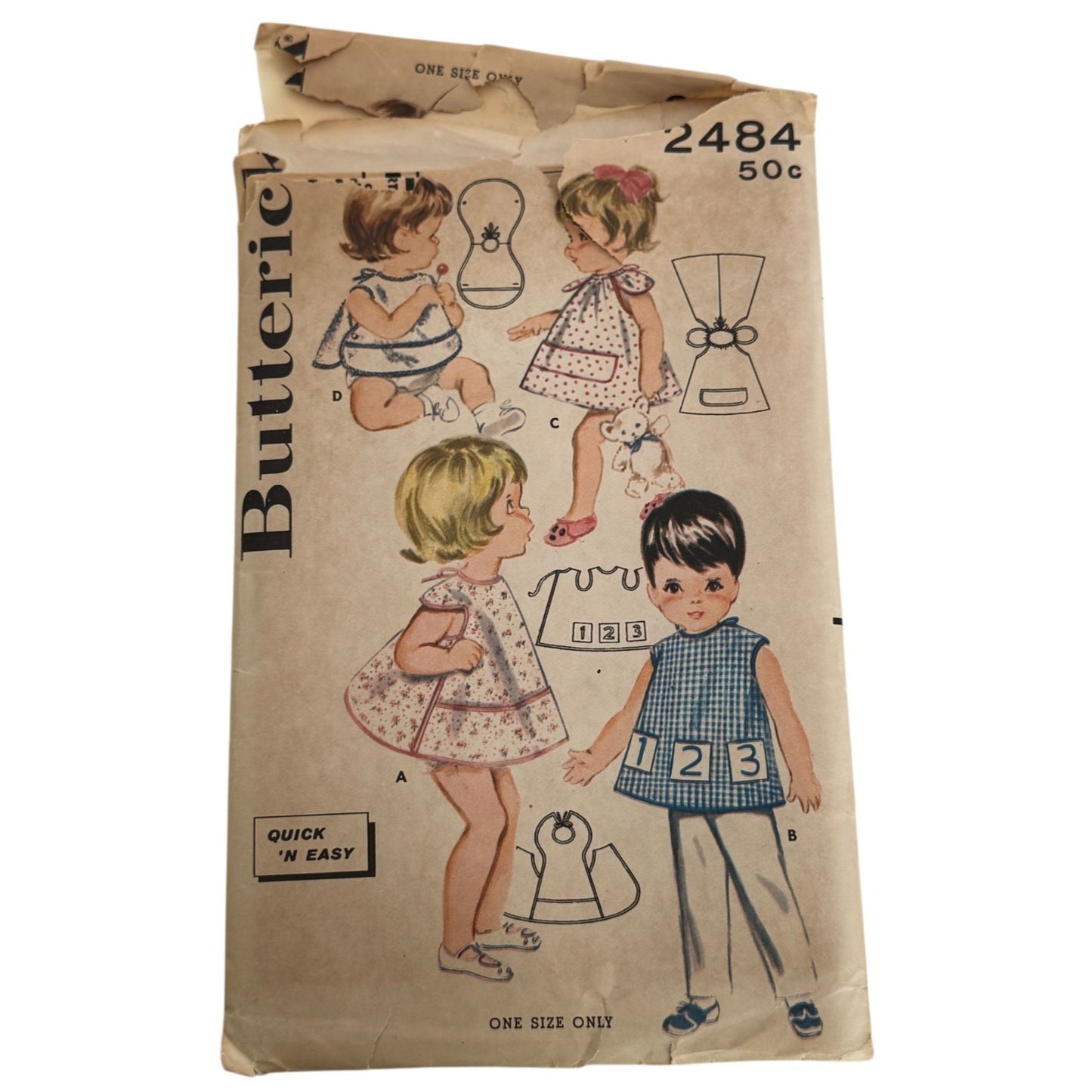 Butterick Sewing Pattern 2484 Infant Baby Smocks Bibs Vintage 1950s 6M-24M Uncut