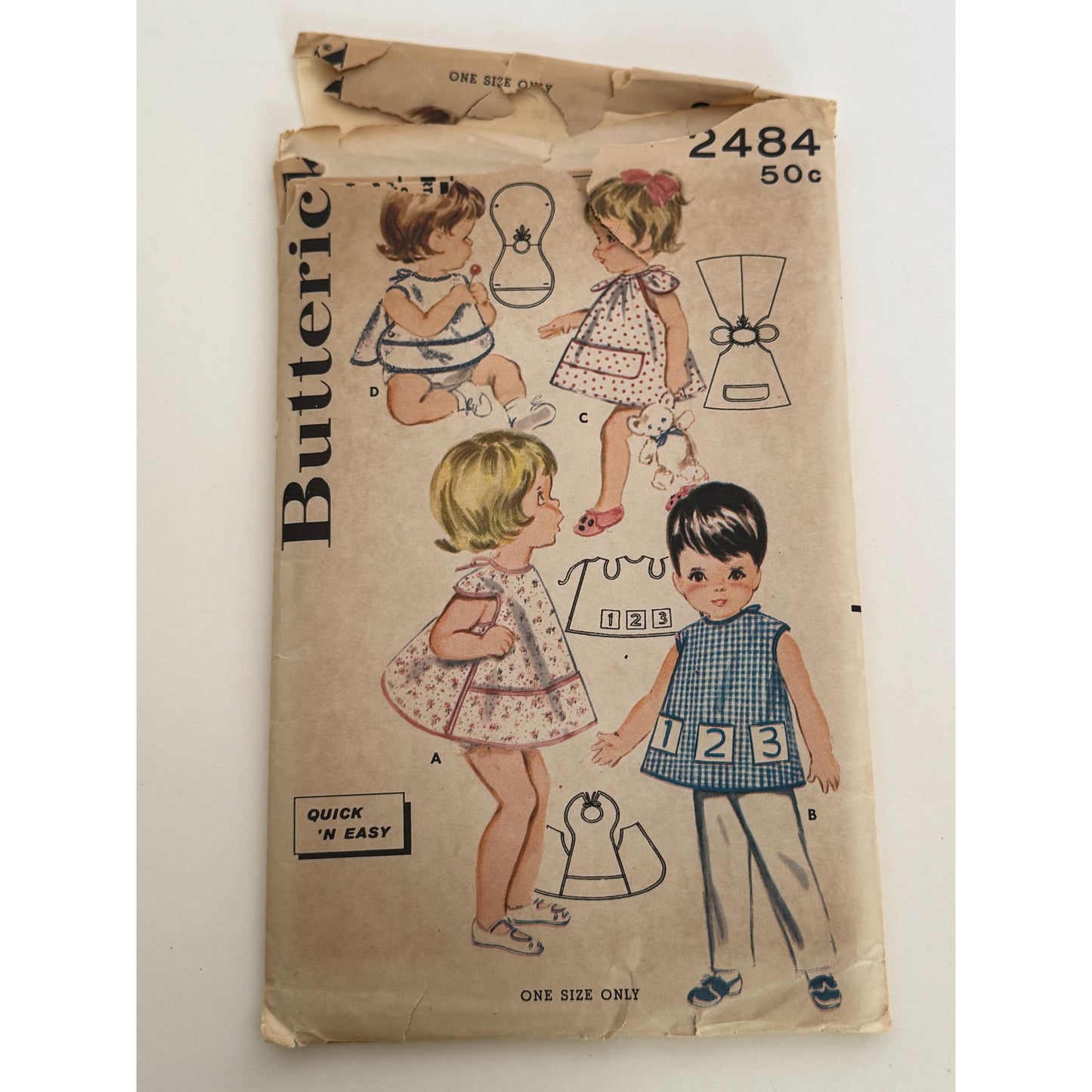 Butterick Sewing Pattern 2484 Infant Baby Smocks Bibs Vintage 1950s 6M-24M Uncut