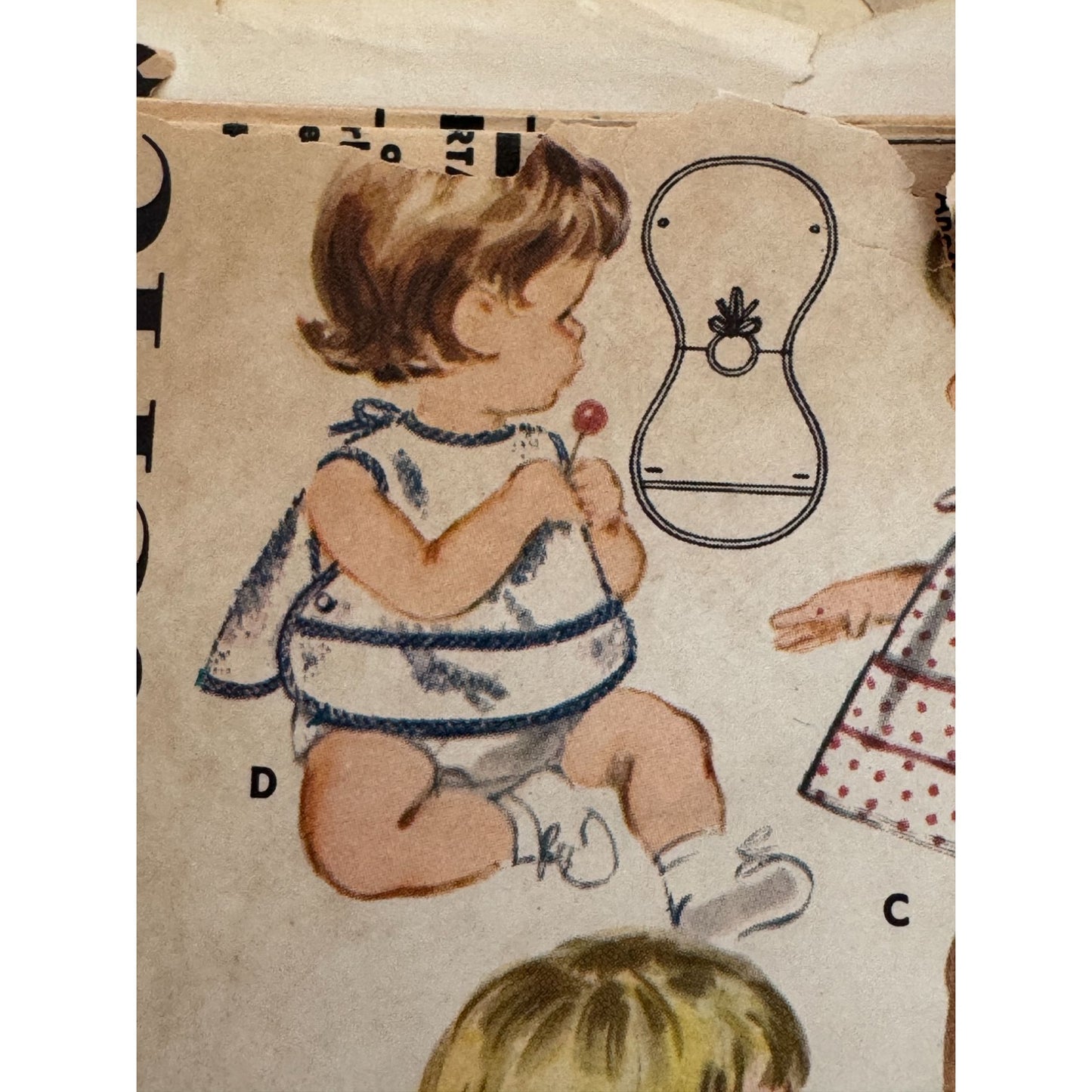 Butterick Sewing Pattern 2484 Infant Baby Smocks Bibs Vintage 1950s 6M-24M Uncut