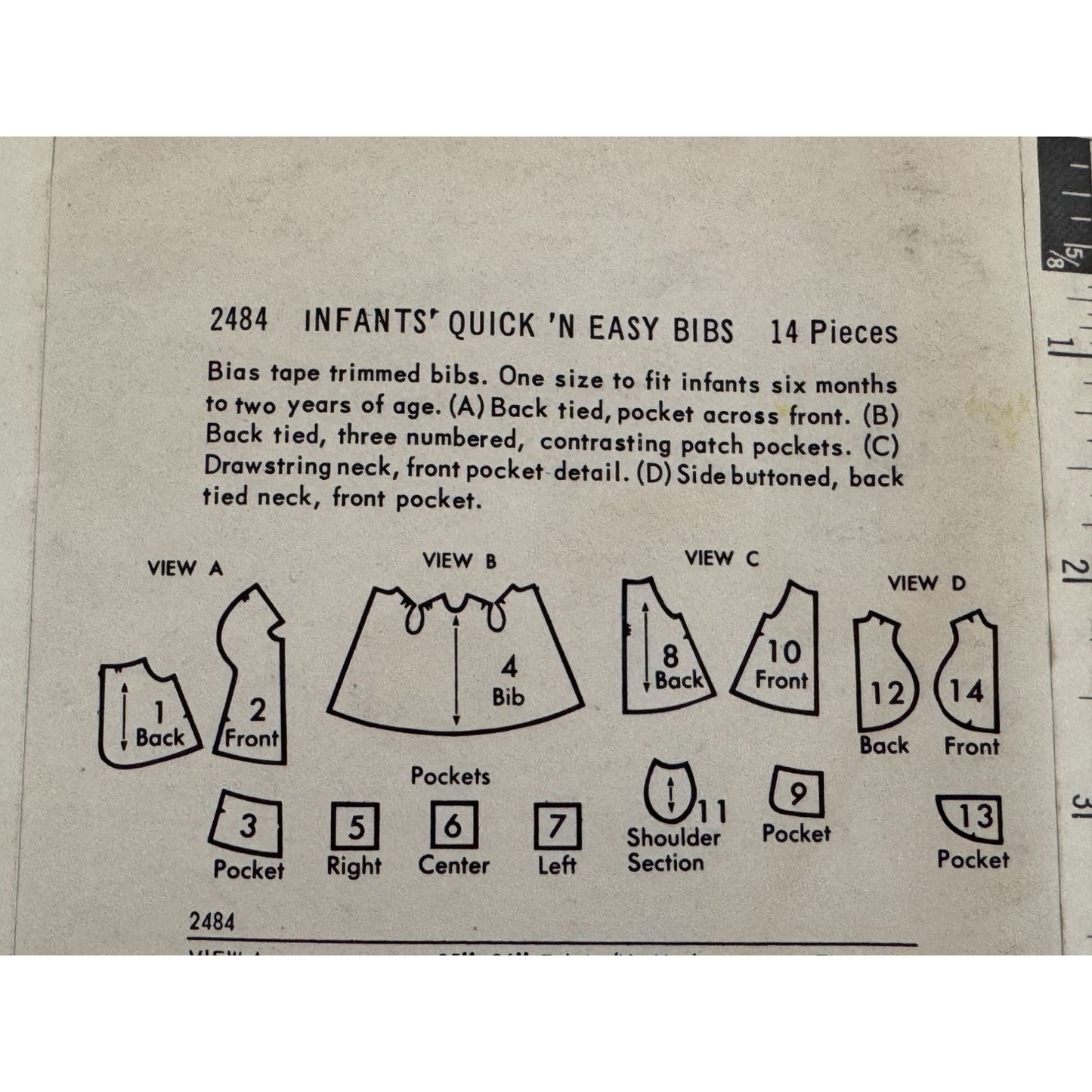 Butterick Sewing Pattern 2484 Infant Baby Smocks Bibs Vintage 1950s 6M-24M Uncut