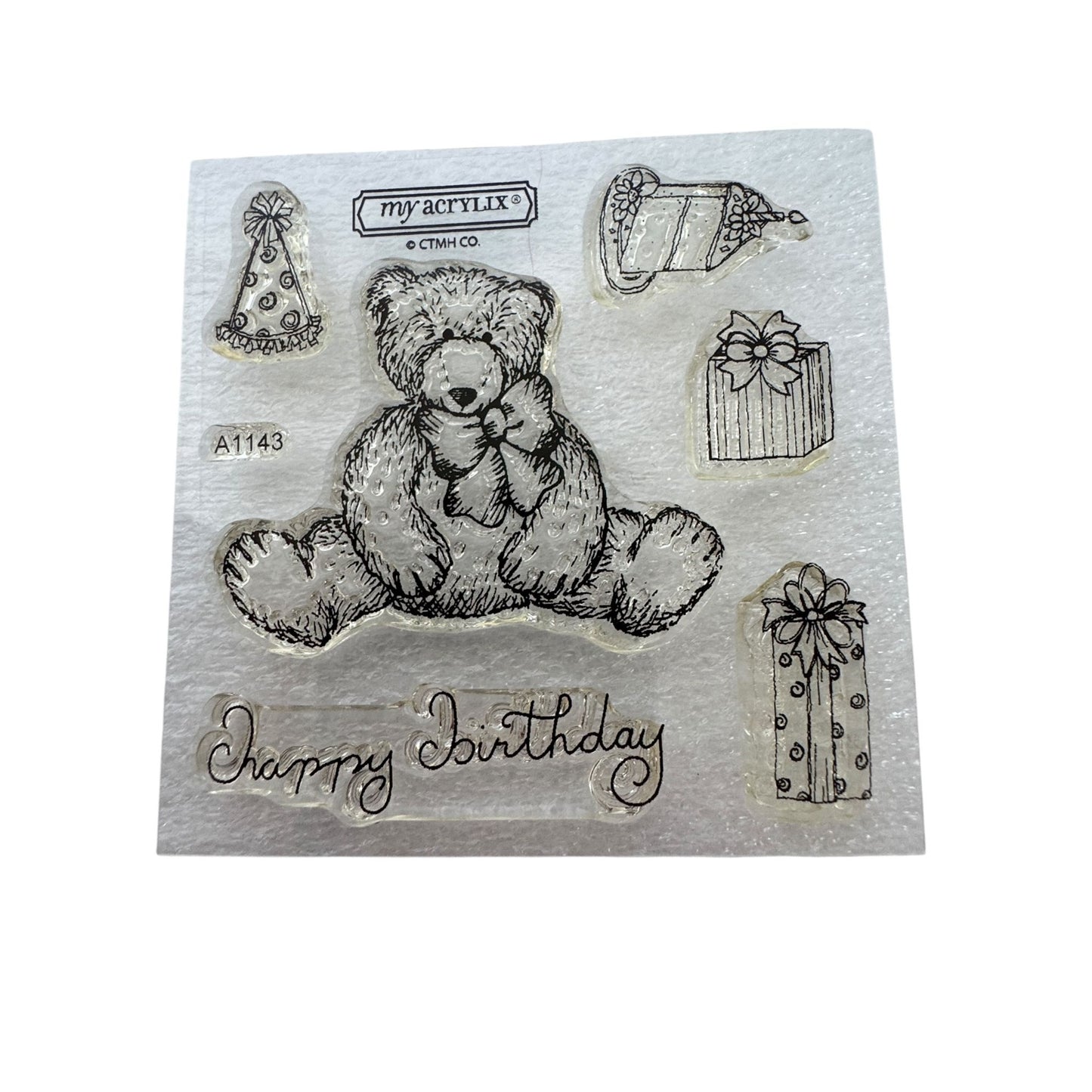 CTMH My Acrylix Acrylic Stamp Set Teddy Bear Birthday Cake Hat Gift Card Making