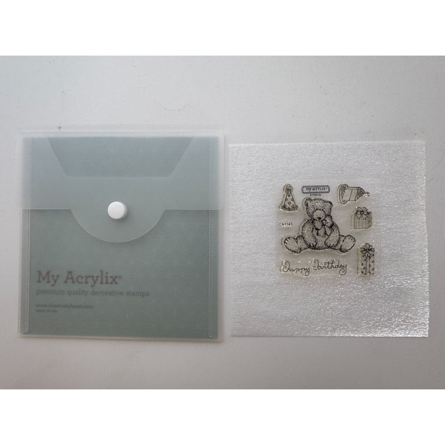 CTMH My Acrylix Acrylic Stamp Set Teddy Bear Birthday Cake Hat Gift Card Making