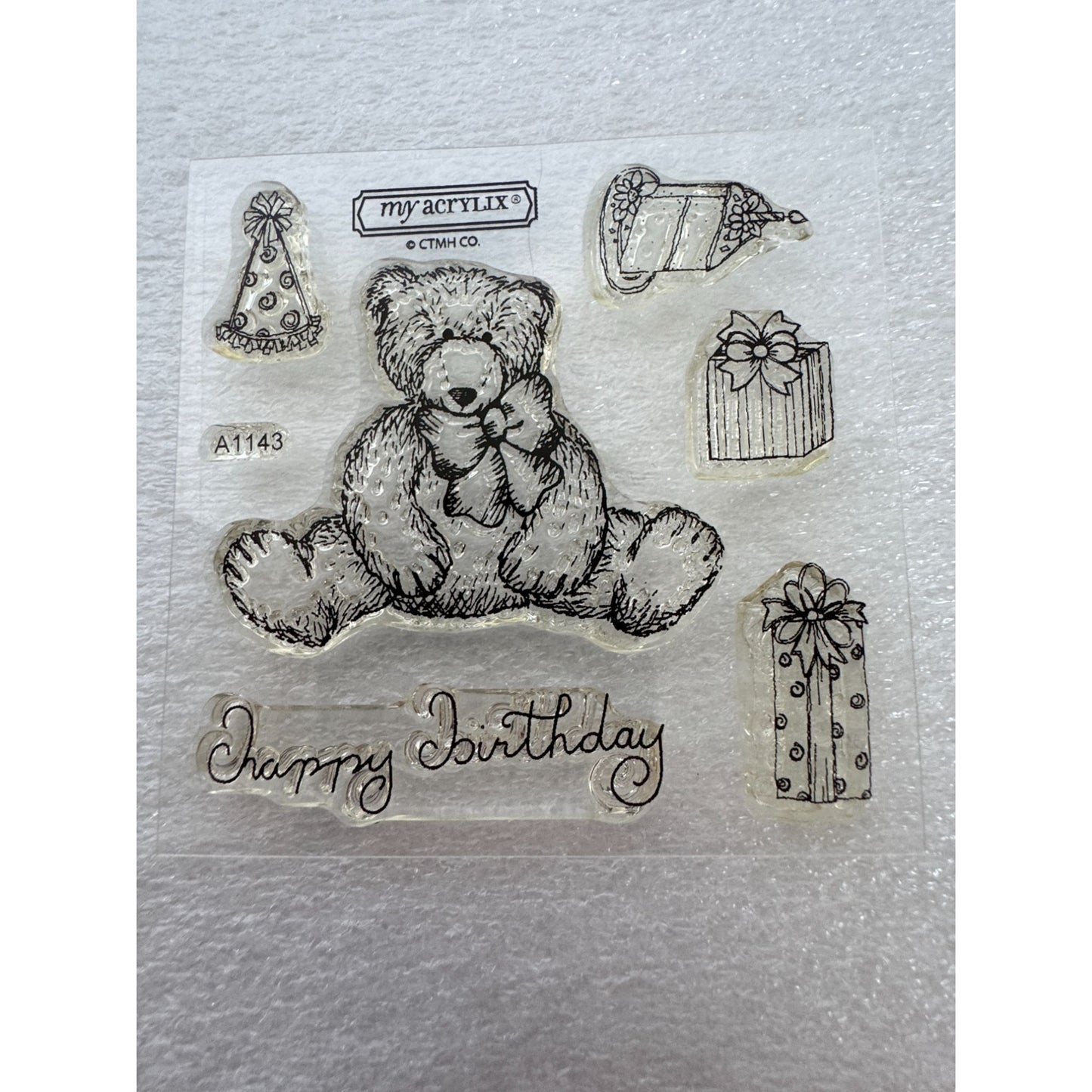 CTMH My Acrylix Acrylic Stamp Set Teddy Bear Birthday Cake Hat Gift Card Making