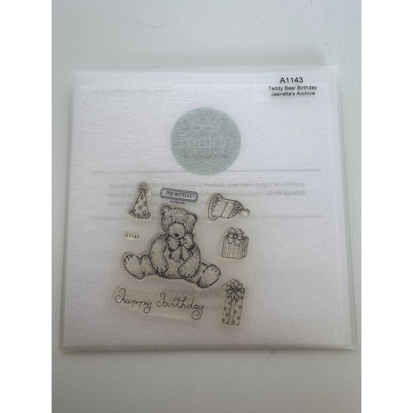 CTMH My Acrylix Acrylic Stamp Set Teddy Bear Birthday Cake Hat Gift Card Making