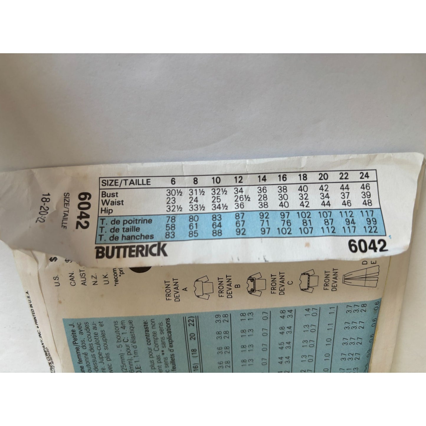 Butterick Sewing Pattern 6042 Misses Top Split Skirt Culotte Skort Easy 18 20 22