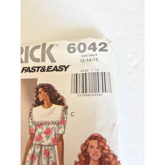Butterick Sewing Pattern 6042 Top Split Skirt Outfit Culotte Skort UC Easy 12-16