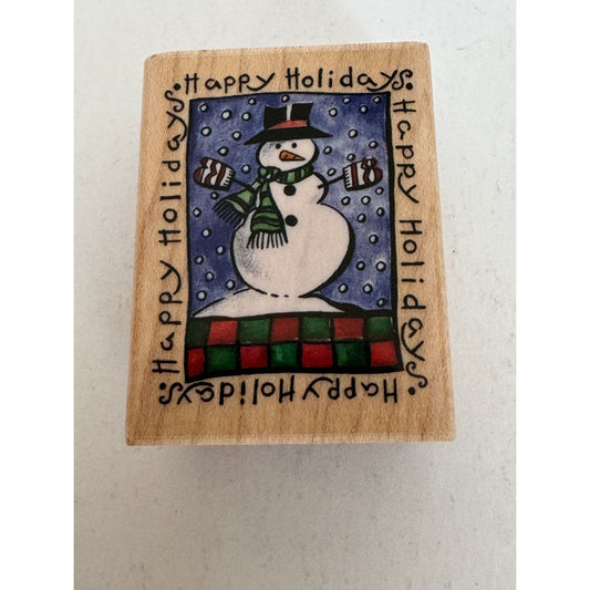 Rubber Stampede Stamp Happy Holidays Snowman Christmas Winter Greeting Snow