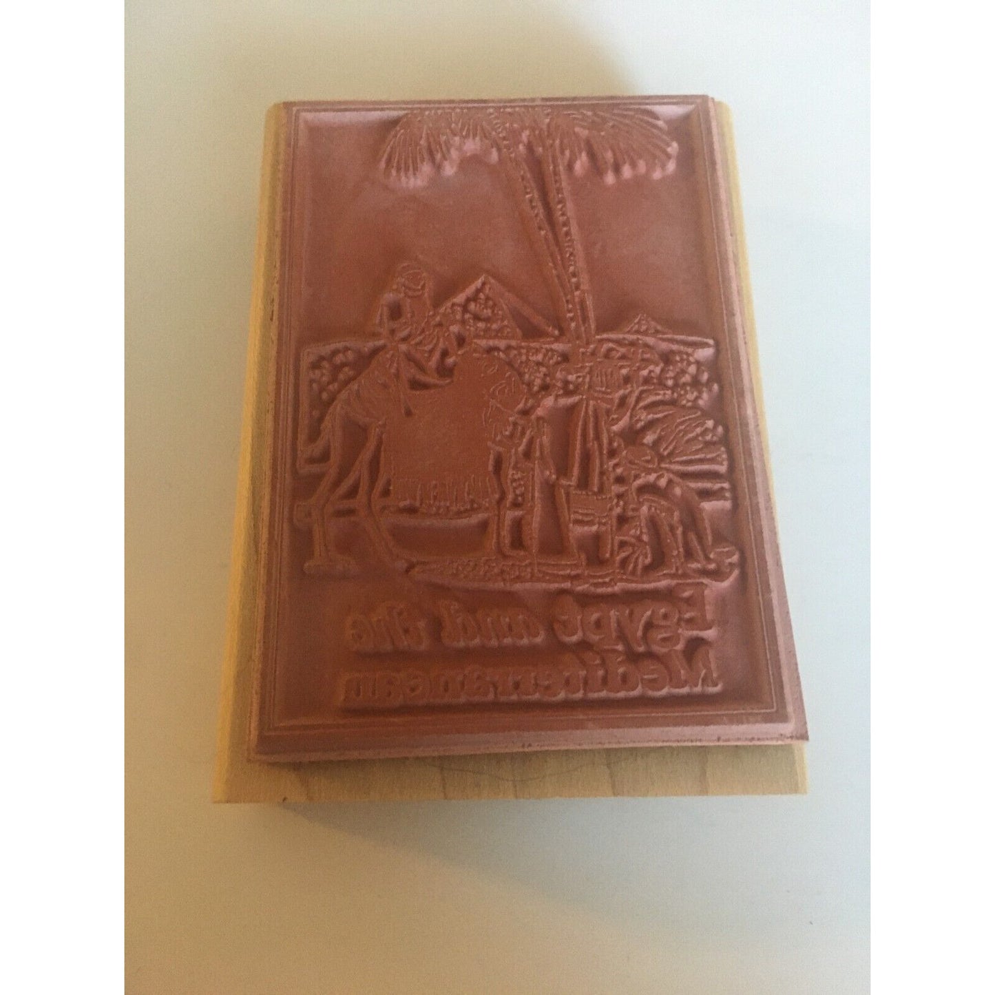 Tin Can Mail Man Rubber Stamp Egypt and the Mediterranean Camel Pyramids Palm