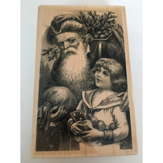 Paper Inspirations Rubber Stamp Santa and Girl Old Fashioned Christmas Holidays
