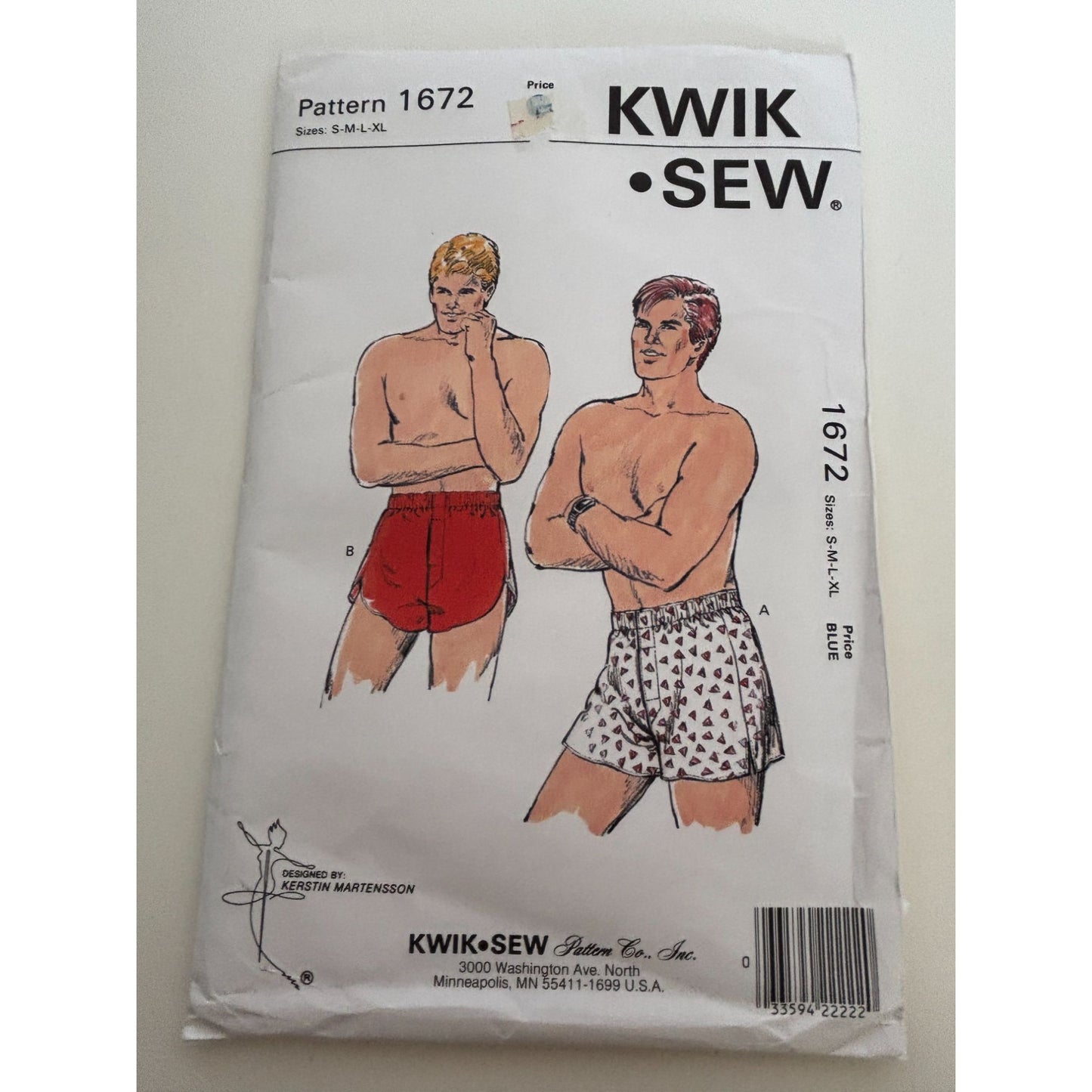 Kwik Sew Sewing Pattern 1672 Mens Boxer Shorts Vintage 1980s Uncut S M L XL