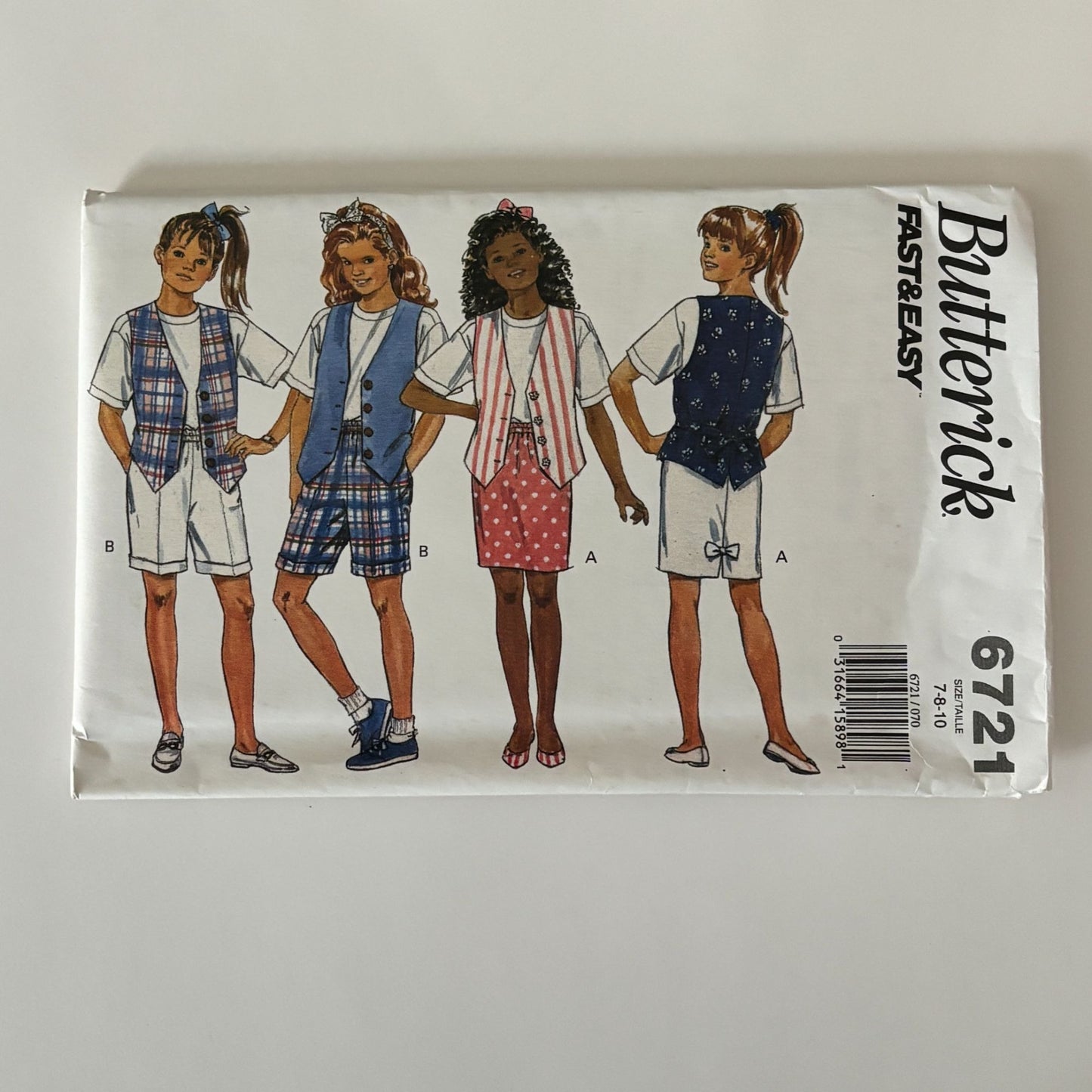 Butterick Sewing Pattern 6721 Girls Vest Top Skirt Shorts 90s Preppy Outfit 7-10 Uncut
