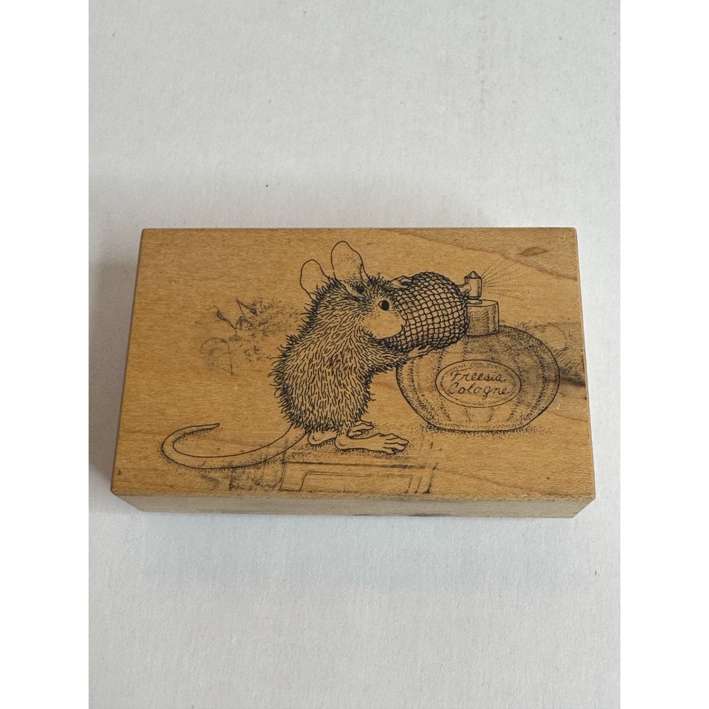 Stampa Rosa Wood Rubber Stamp House Mouse Sweet Scent Amanda Cologne Bottle
