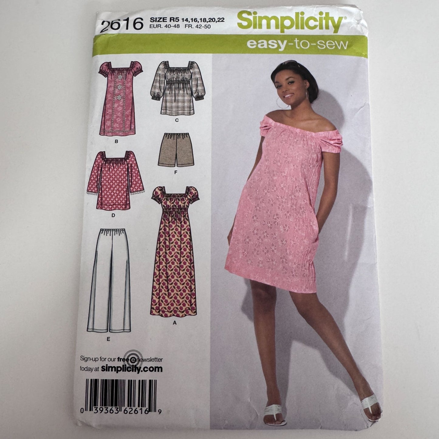 Simplicity Sewing Pattern 2616 Easy Dress Peasant Top Pants Boho Set 14-22 Uncut