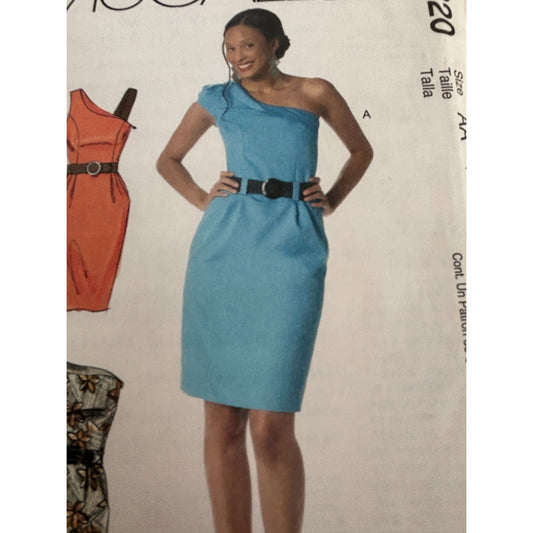 McCalls Sewing Pattern M6320 One-Shoulder Dress Belt Career Work 6-12 Easy Uncut