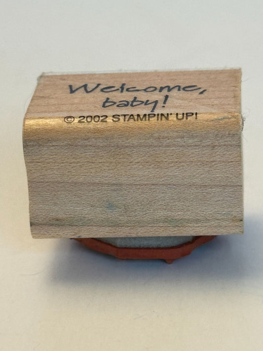 Stampin Up Rubber Stamp Welcome Baby Shower Card Making Words Sentiment Craft