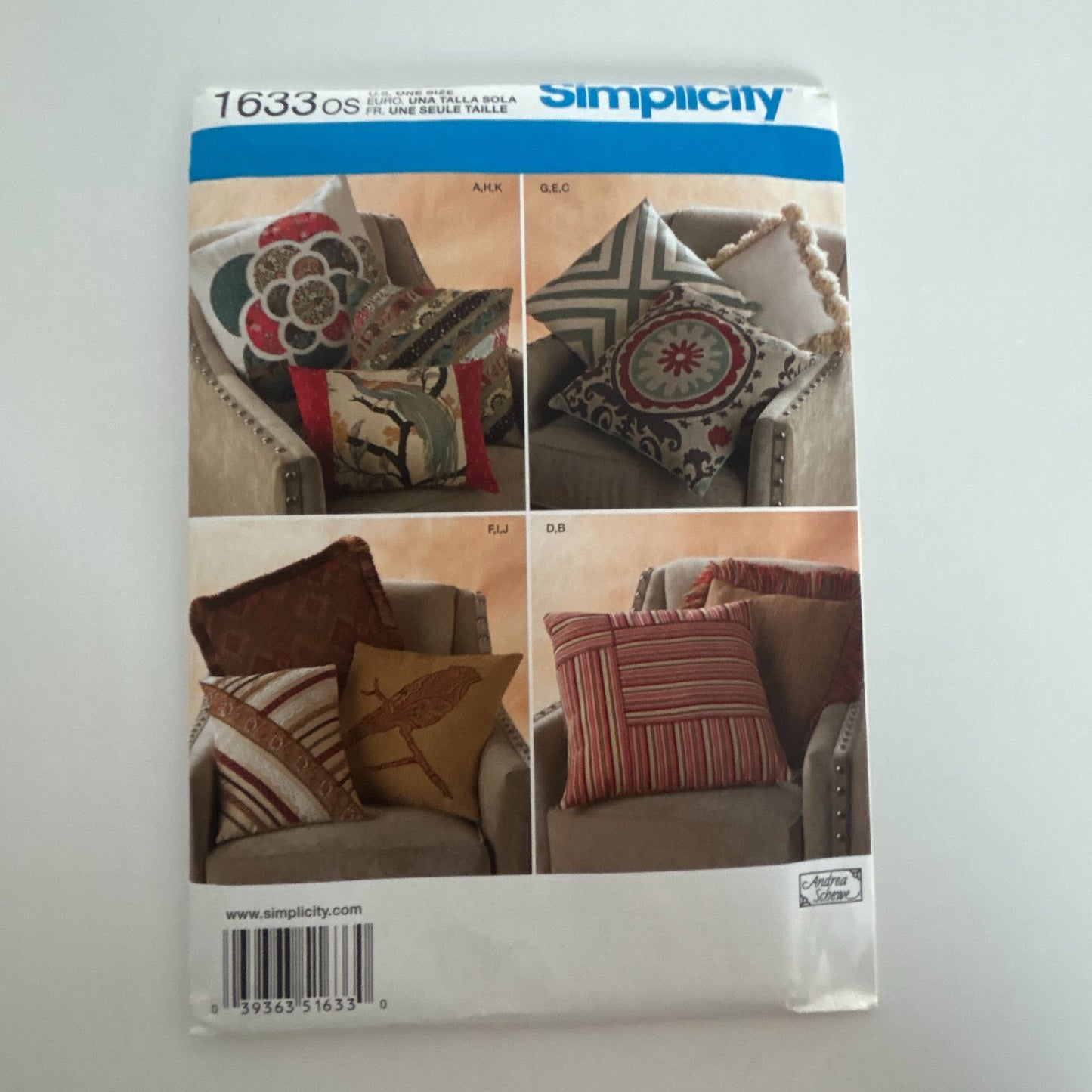 Simplicity Sewing Pattern 1633 Living Room Chair Pillows Square Home Decor Uncut