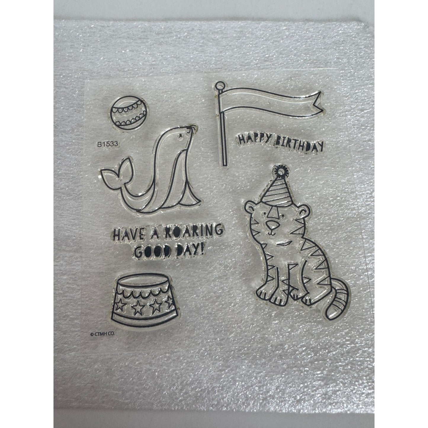 CTMH My Acrylix Acrylic Stamp Set Circus Birthday Card Making Banner Flag Seal